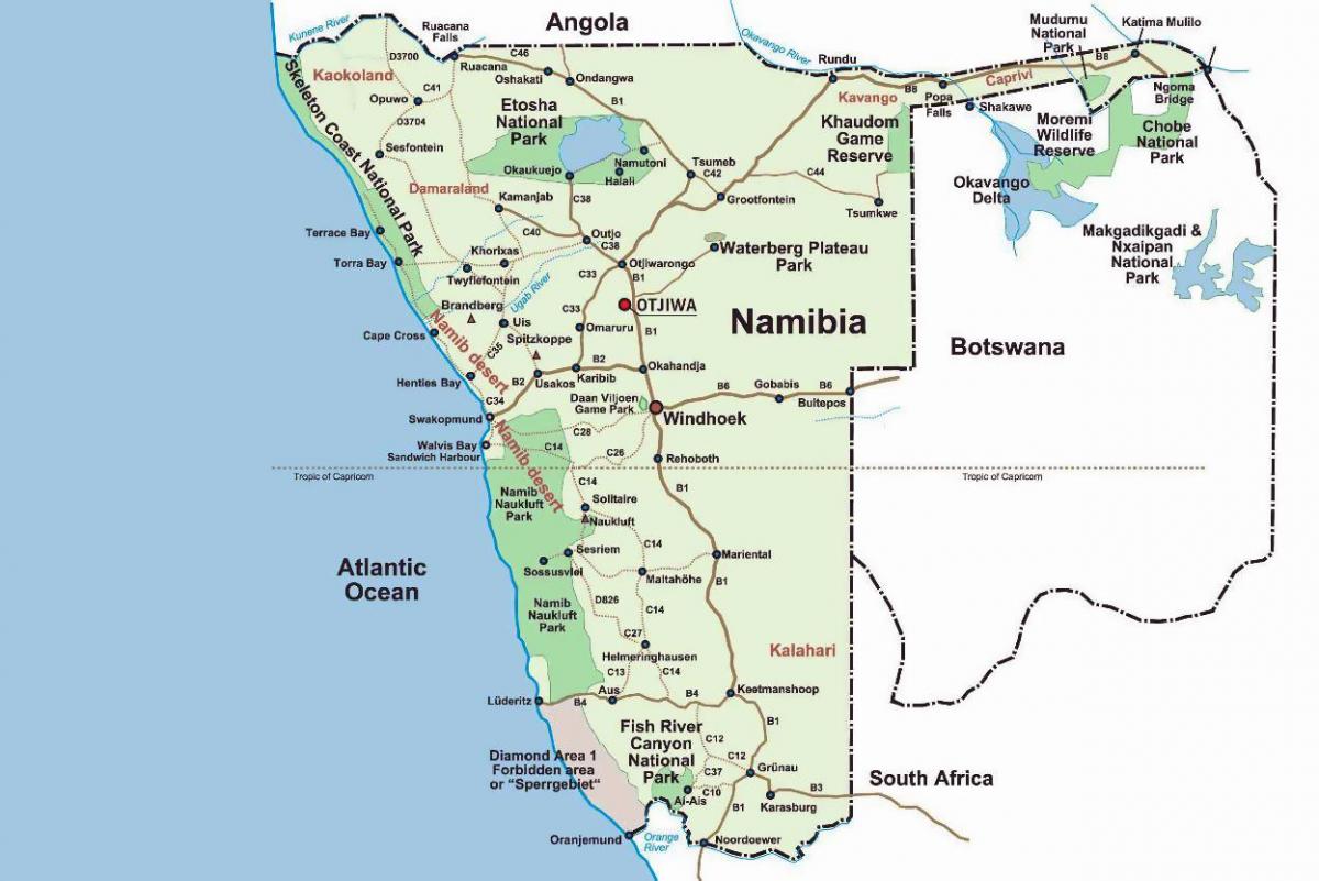 a csontváz-part Namíbia térkép