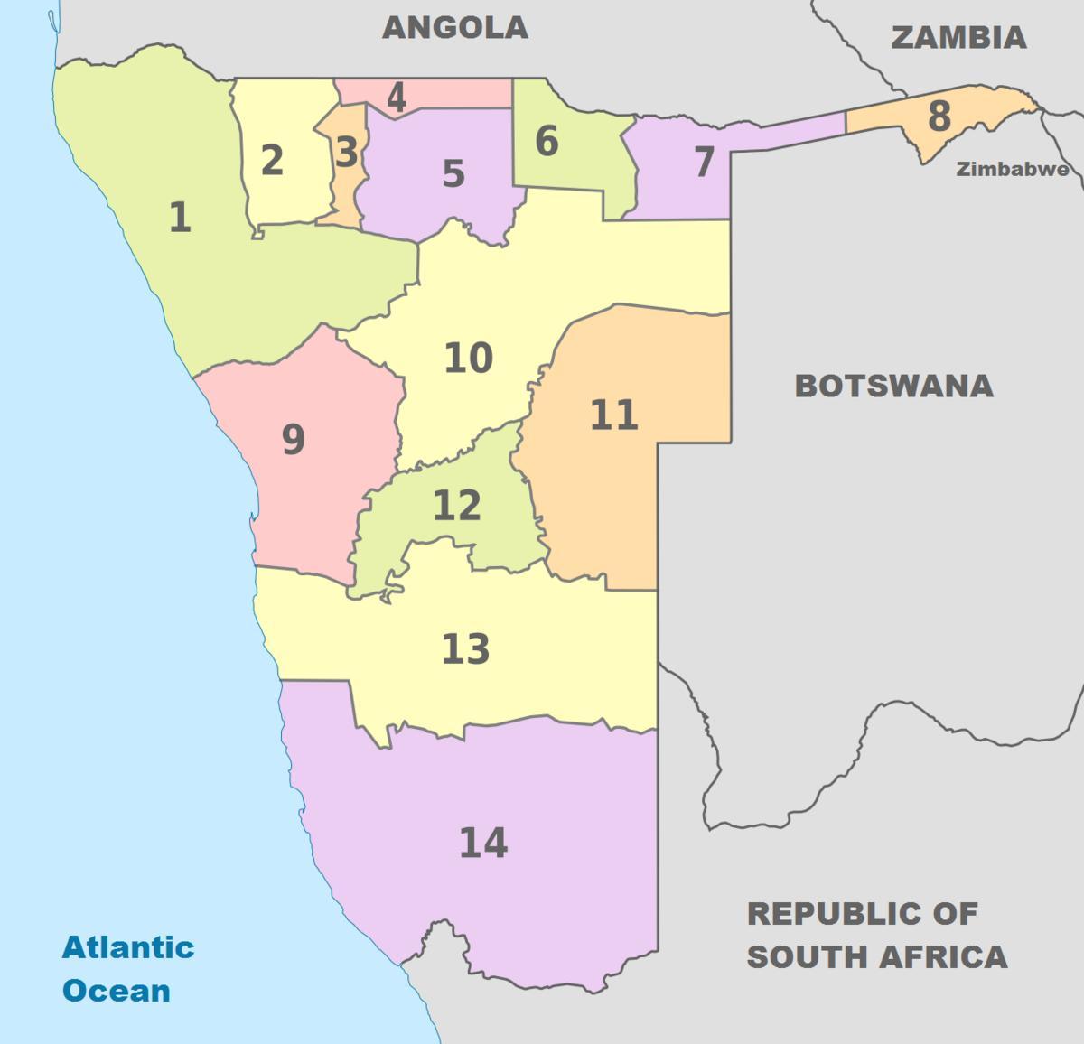 politikai térkép Namíbia