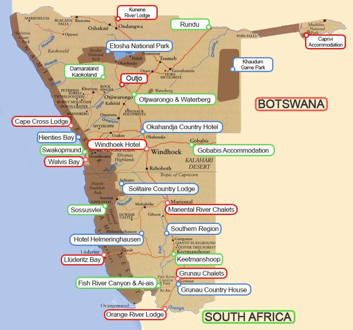 kemping Namíbia térkép
